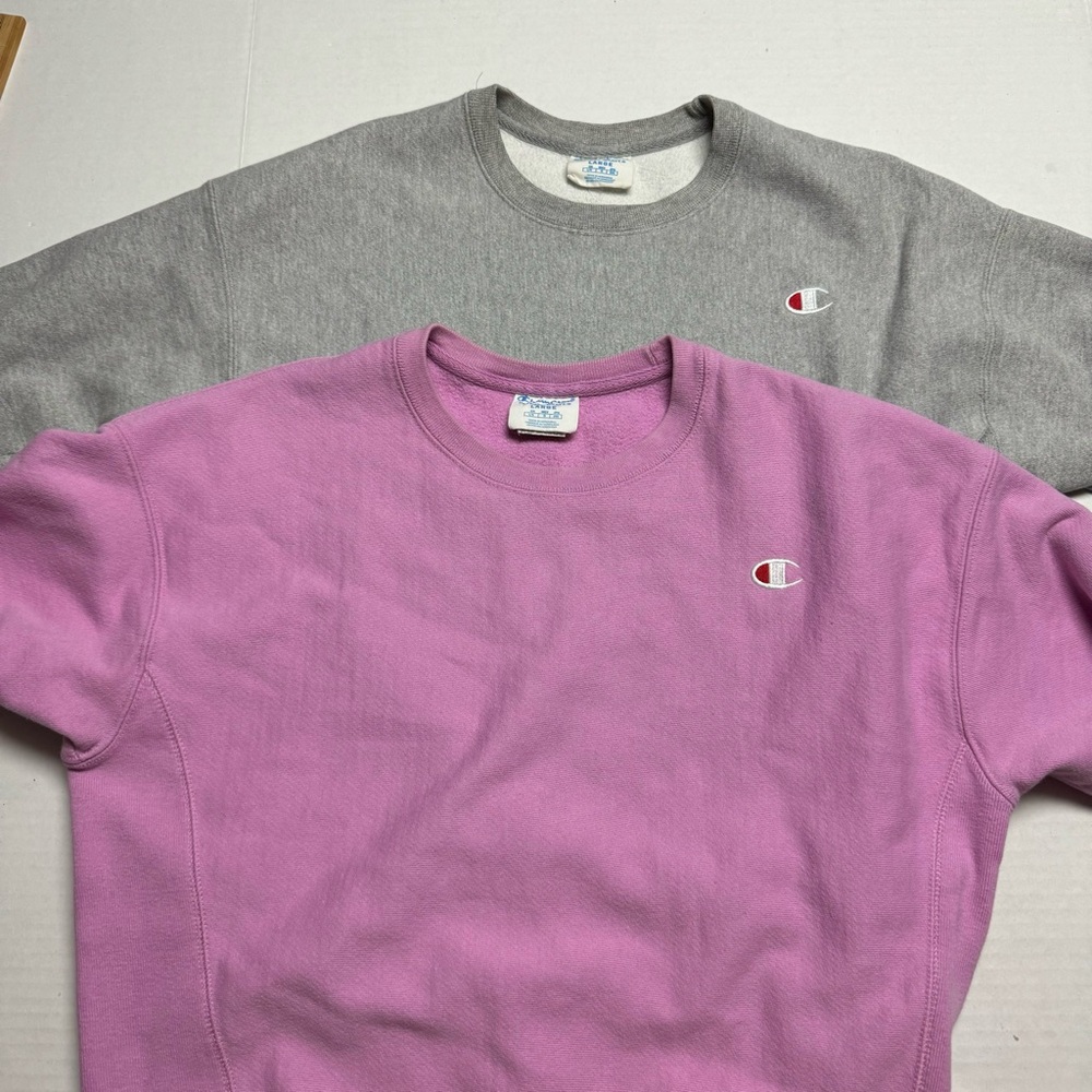 2 Champion Reverse Weave Women's Crewneck Sweatshirts  Gray, Pink Size: Large